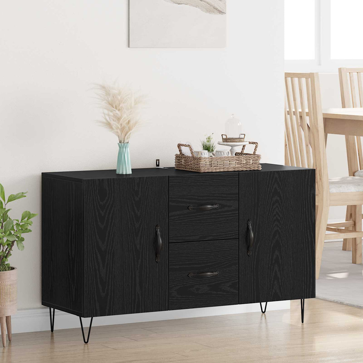 Dressoir met lade Zwart Eiken 100 x 36 x 60 cm Bewerkt hout is nu te koop bij PeponiXL, paradijselijk wonen!