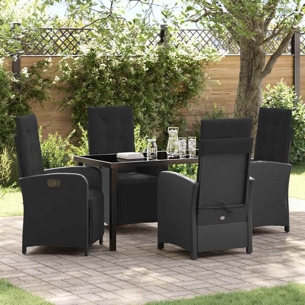 Tuin eettafelset met kussen 5 pcs Zwart poly rattan is nu te koop bij PeponiXL, paradijselijk wonen!
