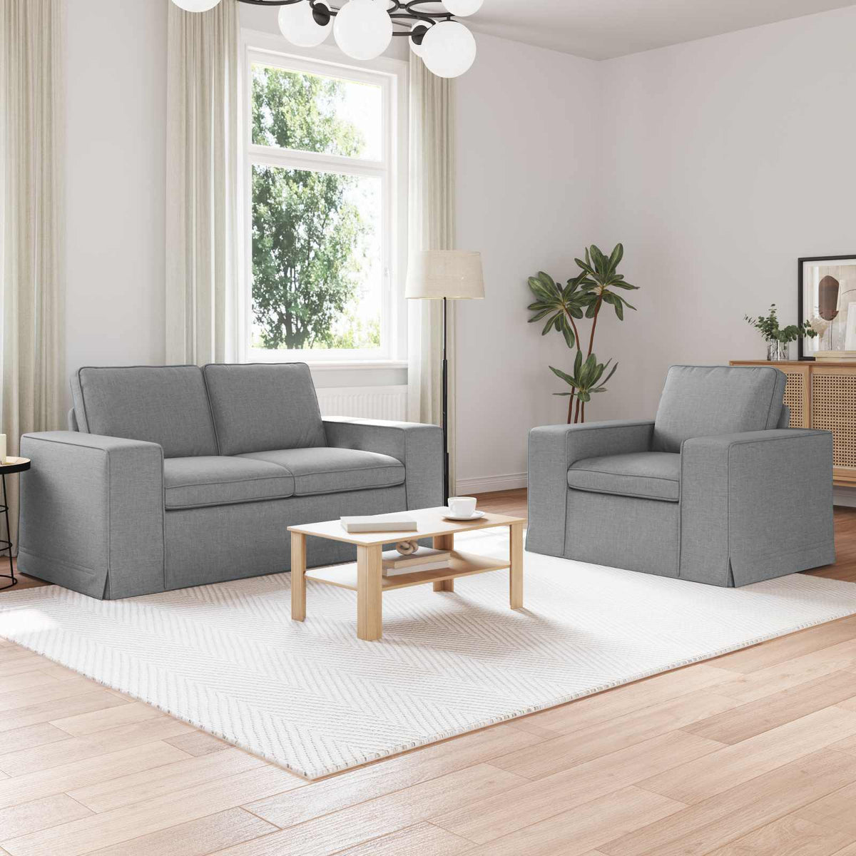 Bankstel 2 pcs Lichtgrijs 162 x 80 x 82 cm Stof is nu te koop bij PeponiXL, paradijselijk wonen!