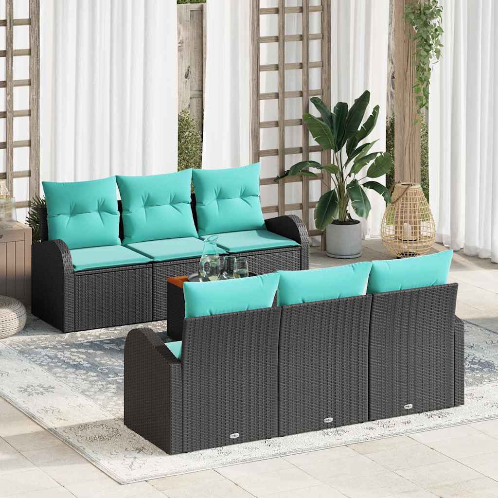 Tuinbankenset met opslag 7 pcs Zwart en Turquoise poly rattan is nu te koop bij PeponiXL, paradijselijk wonen!