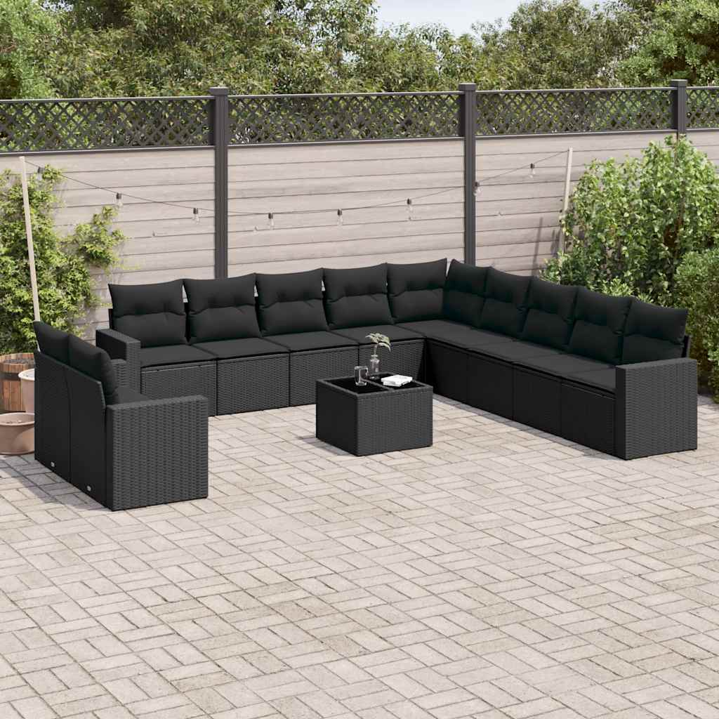 12-delige Loungeset met kussens poly rattan zwart is nu te koop bij PeponiXL, paradijselijk wonen!