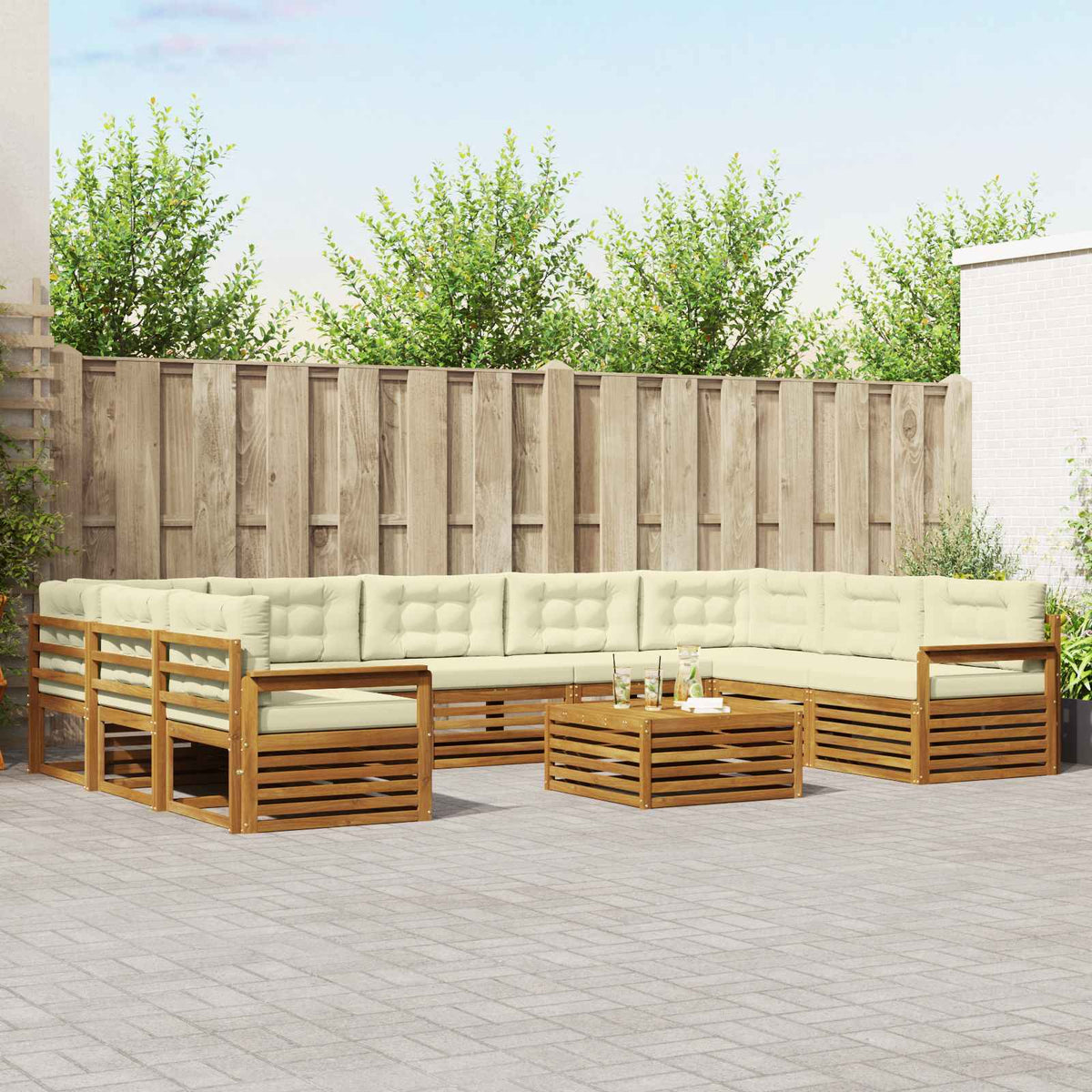 Buiten bankenset 10 pcs Natuurlijk en Crème Massief Acaciahout is nu te koop bij PeponiXL, paradijselijk wonen!