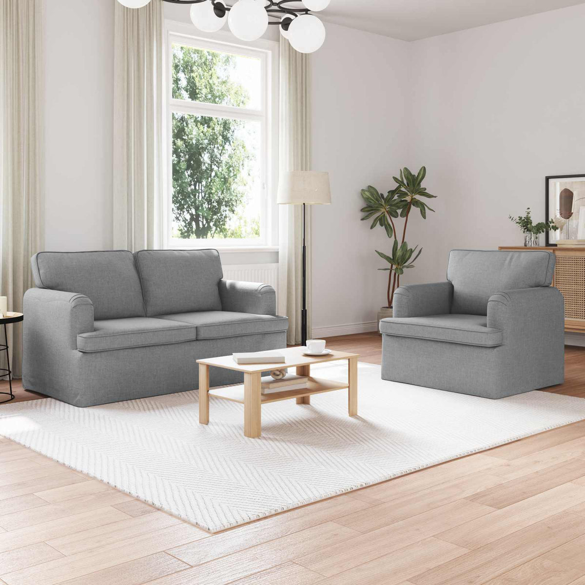 Bankstel 2 pcs Lichtgrijs 144 x 80 x 85 cm Stof is nu te koop bij PeponiXL, paradijselijk wonen!