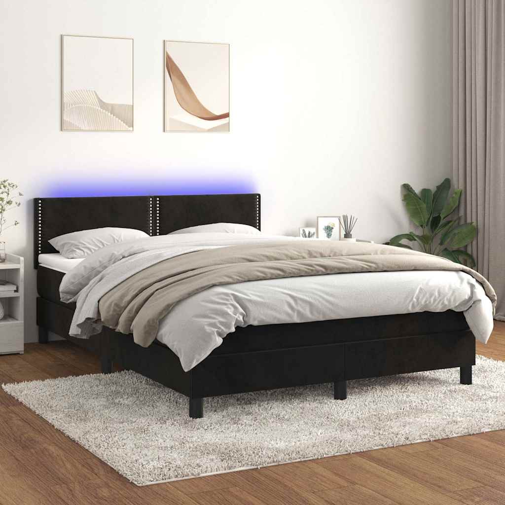 Boxspring met matras en LED fluweel zwart 140x190 cm is nu te koop bij PeponiXL, paradijselijk wonen!
