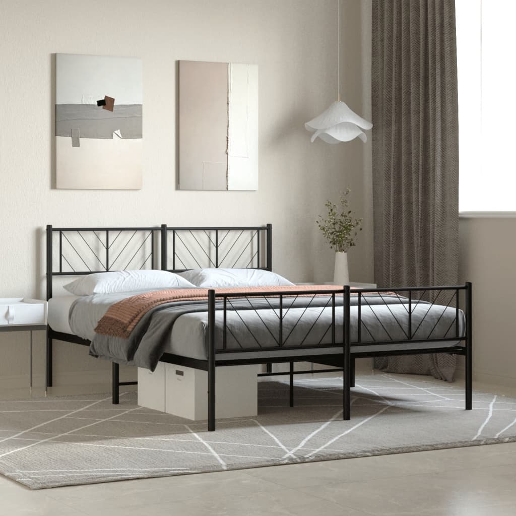 Bedframe met hoofd- en voeteneinde metaal zwart 140x190 cm is nu te koop bij PeponiXL, paradijselijk wonen!