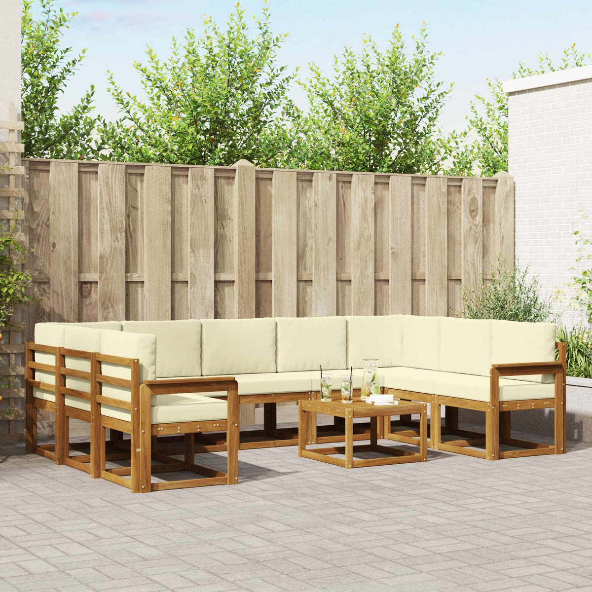 Buiten bankenset met kussen 10 pcs Natuurlijk en Crème is nu te koop bij PeponiXL, paradijselijk wonen!