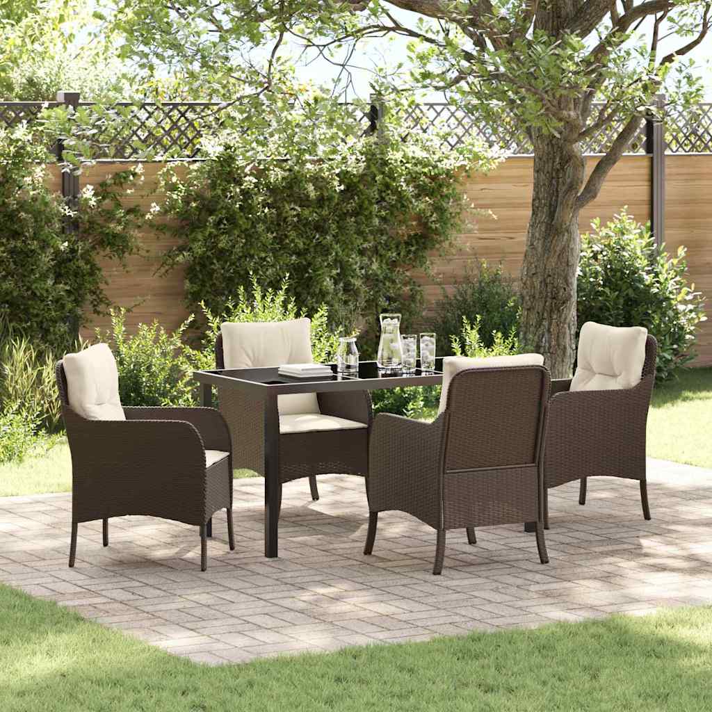 Tuin eettafelset met kussen 5 pcs Bruin poly rattan is nu te koop bij PeponiXL, paradijselijk wonen!