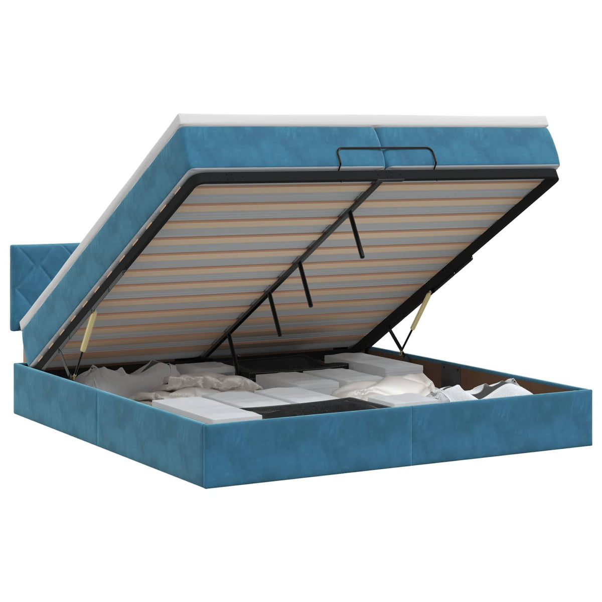 Ottoman bed met matras Donkerblauw 200 x 200 cm Fluweel is nu te koop bij PeponiXL, paradijselijk wonen!