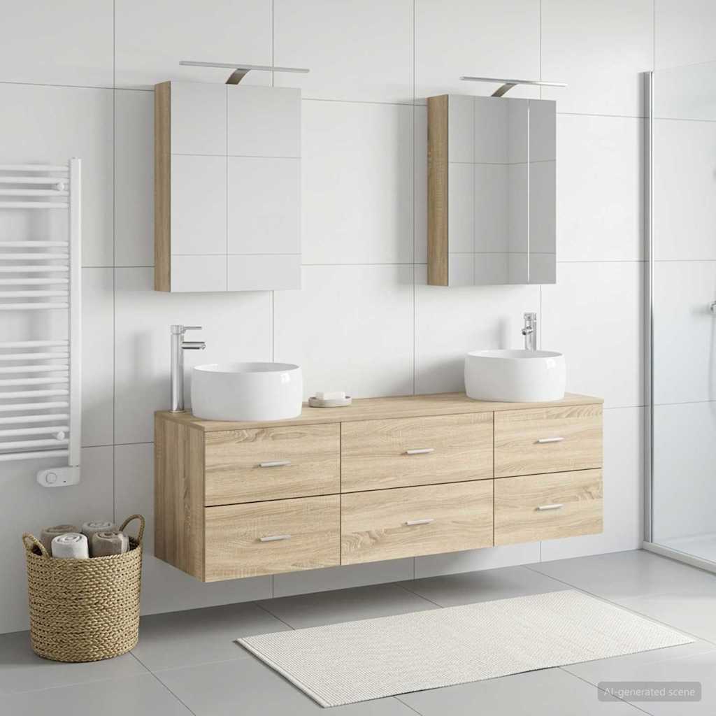 Badkamermeubelset 5 st Sonoma Eiken Bewerkt hout en glas is nu te koop bij PeponiXL, paradijselijk wonen!