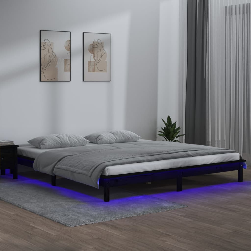 Bedframe LED massief hout zwart 120x190 cm is nu te koop bij PeponiXL, paradijselijk wonen!