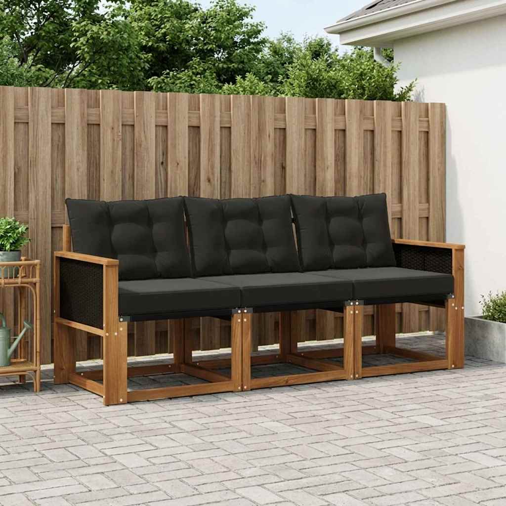 Buiten bankenset met kussen 3 pcs Naturel en Zwart is nu te koop bij PeponiXL, paradijselijk wonen!