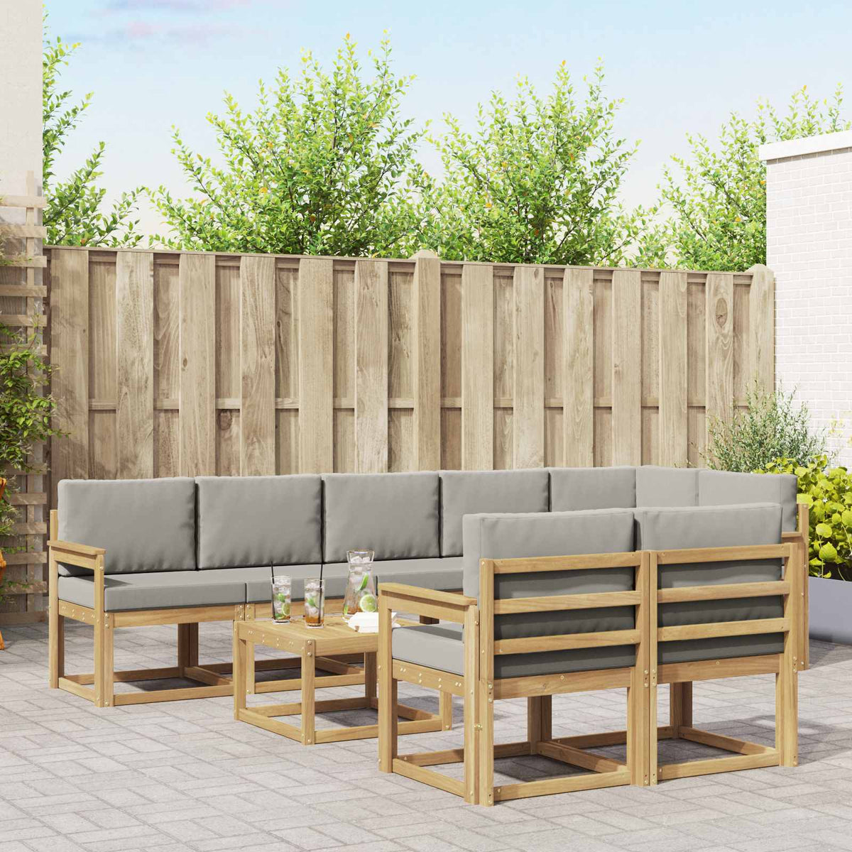 Buiten bankenset met kussen 9 pcs Wit en Lichtgrijs is nu te koop bij PeponiXL, paradijselijk wonen!