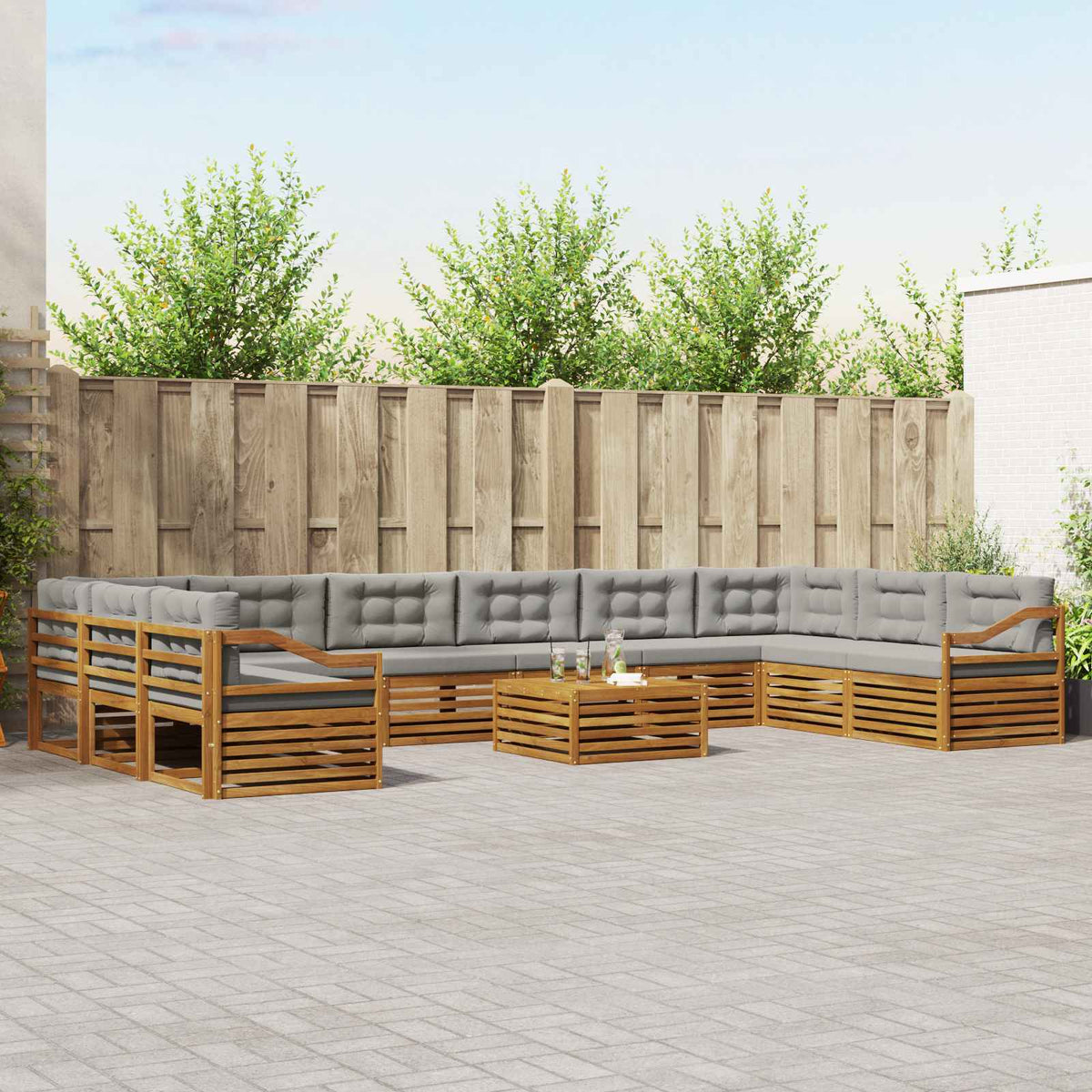 Sofa-Sets 11 pcs Natuurlijk en Lichtgrijs Massief Acaciahout is nu te koop bij PeponiXL, paradijselijk wonen!