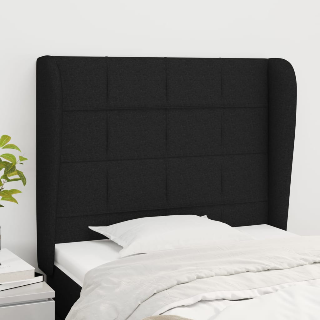 Hoofdbord met randen 103x23x118/128 cm stof zwart is nu te koop bij PeponiXL, paradijselijk wonen!