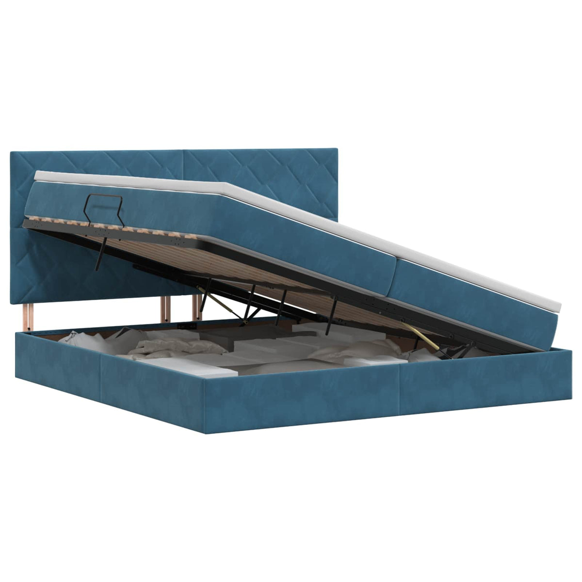 Opslag bed met matras Donkerblauw 200 x 200 cm Fluweel is nu te koop bij PeponiXL, paradijselijk wonen!