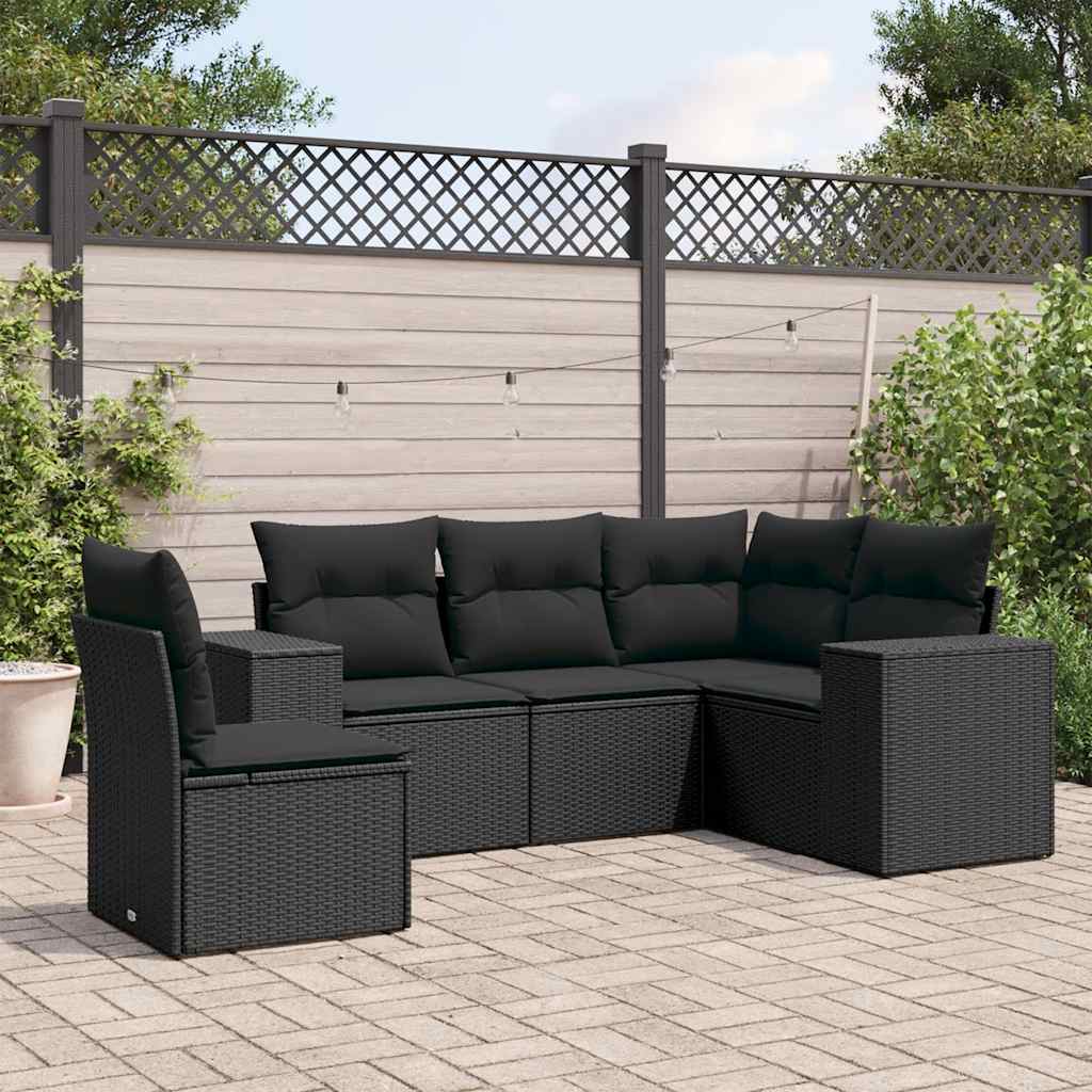 5-delige Loungeset met kussens poly rattan zwart is nu te koop bij PeponiXL, paradijselijk wonen!