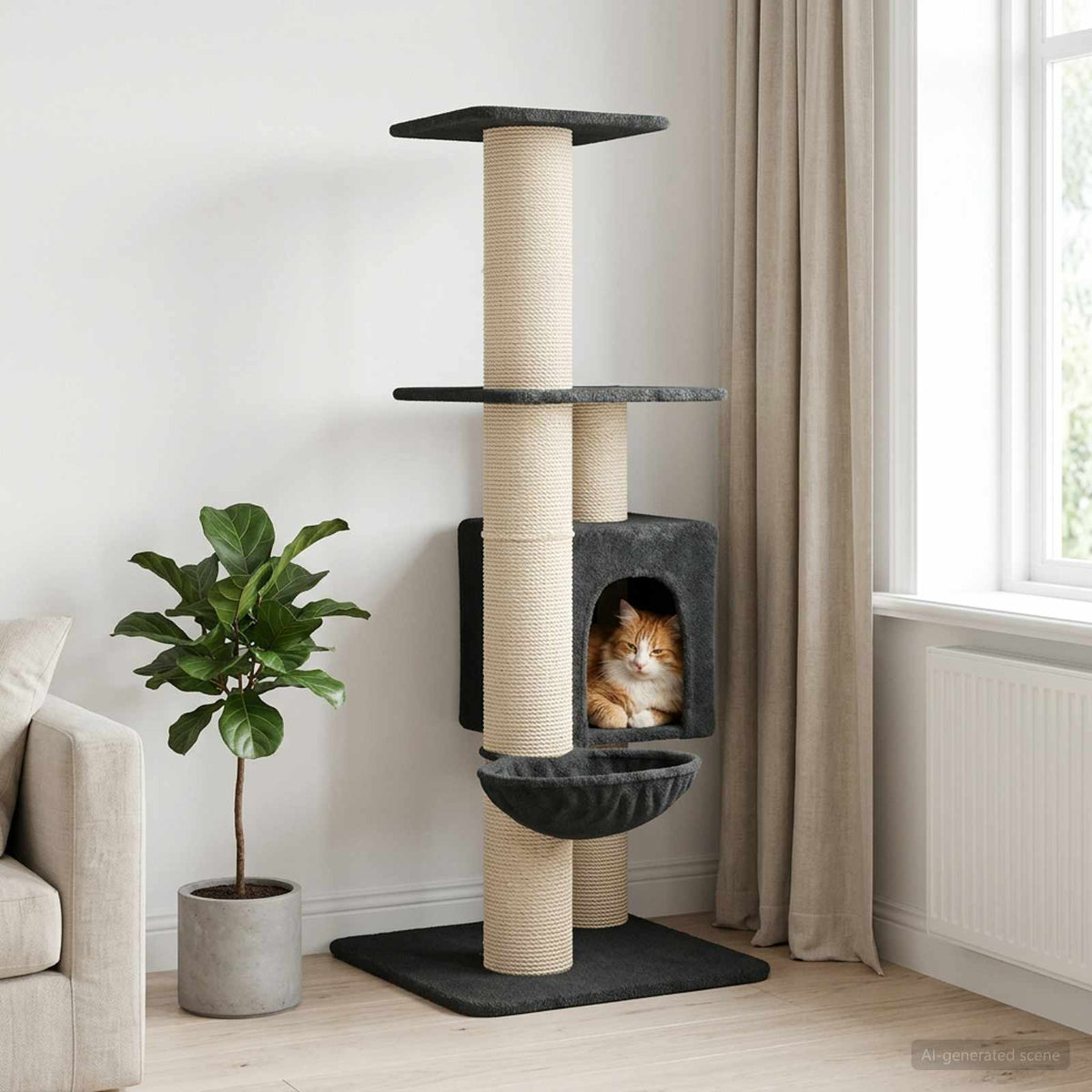 Kattenboom met sisal krabpalen Donkergrijs 137 cm is nu te koop bij PeponiXL, paradijselijk wonen!