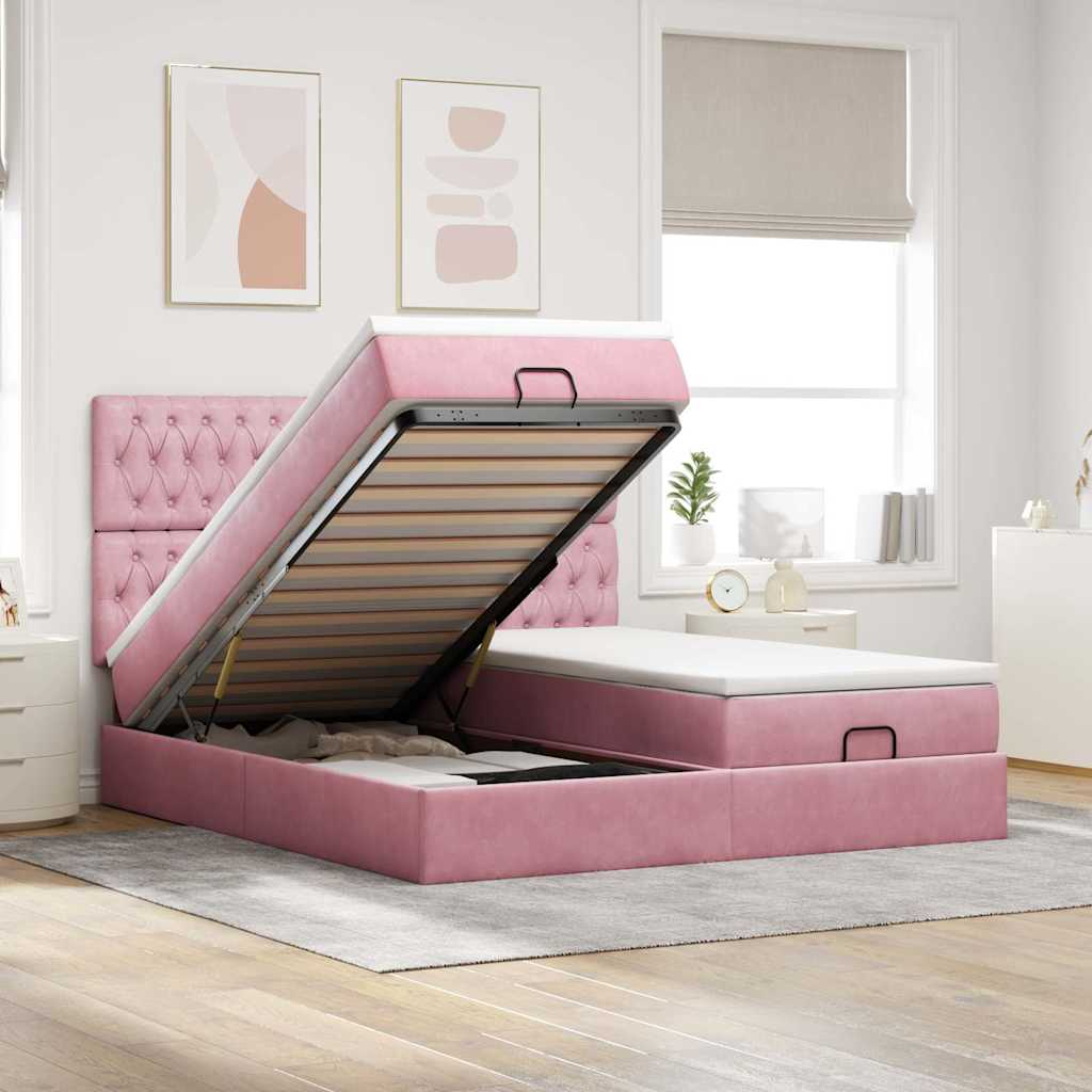 Ottoman bed met matrassen en LED's 200x200cm fluweel roze is nu te koop bij PeponiXL, paradijselijk wonen!