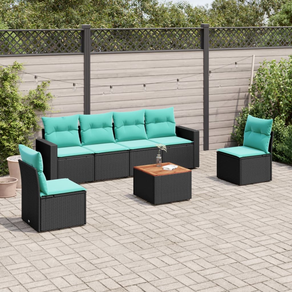 7-delige Loungeset met kussens poly rattan zwart is nu te koop bij PeponiXL, paradijselijk wonen!