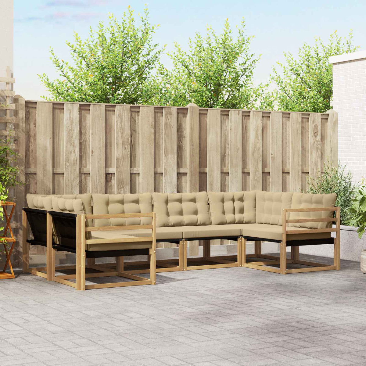 Buiten bankenset met kussen 6 pcs Wit en Beige is nu te koop bij PeponiXL, paradijselijk wonen!