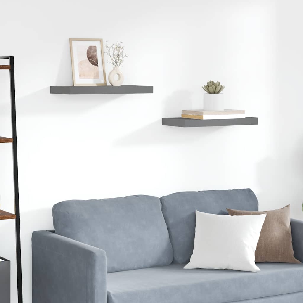 Wandschappen zwevend 2 st 50x23,5x3,8 cm MDF hoogglans grijs is nu te koop bij PeponiXL, paradijselijk wonen!