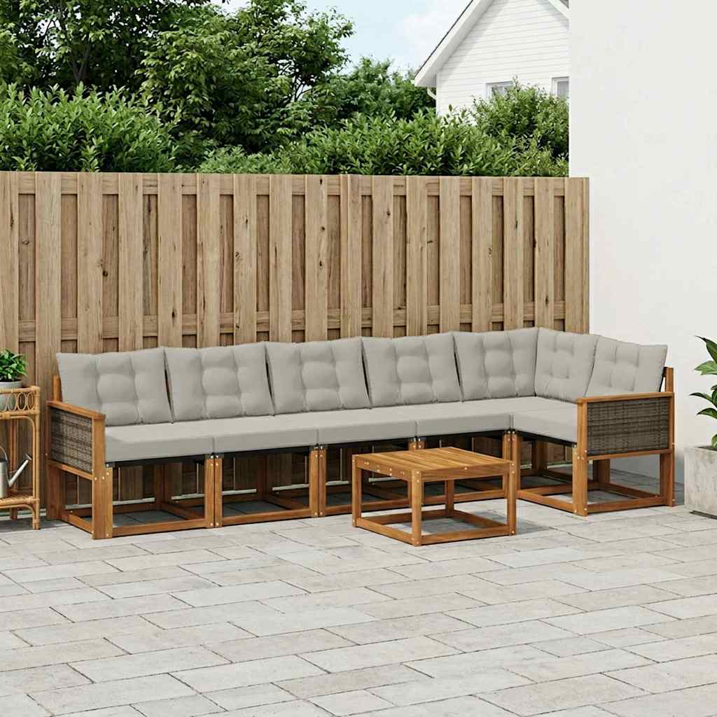Buiten bankenset met kussen 7 pcs Naturel en lichtgrijs is nu te koop bij PeponiXL, paradijselijk wonen!