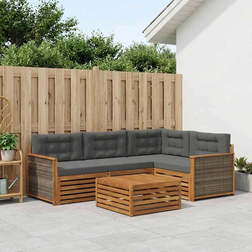 Buiten bankenset met kussen 5 pcs Natuurlijk en Antraciet is nu te koop bij PeponiXL, paradijselijk wonen!