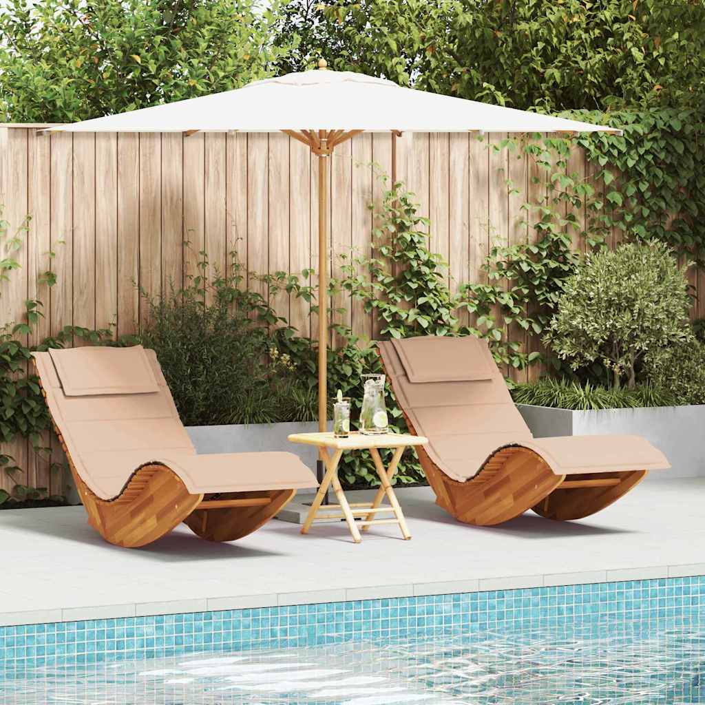 Ligstoel met kussen 2-persoon 2 pcs Bruin Massief Acaciahout is nu te koop bij PeponiXL, paradijselijk wonen!