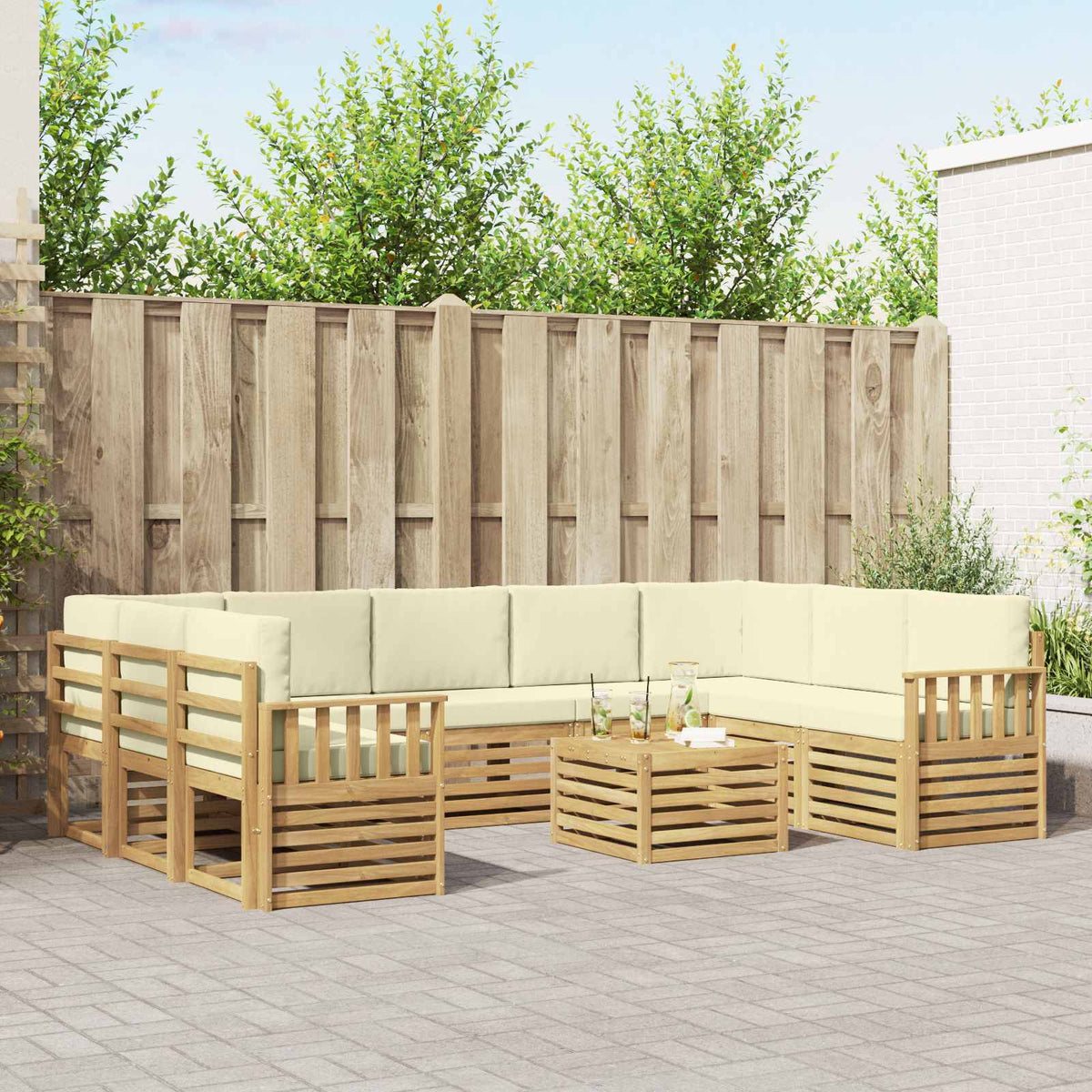 Buiten bankenset 8 pcs Wit en Crème 59 x 59 x 37 cm Polyester is nu te koop bij PeponiXL, paradijselijk wonen!