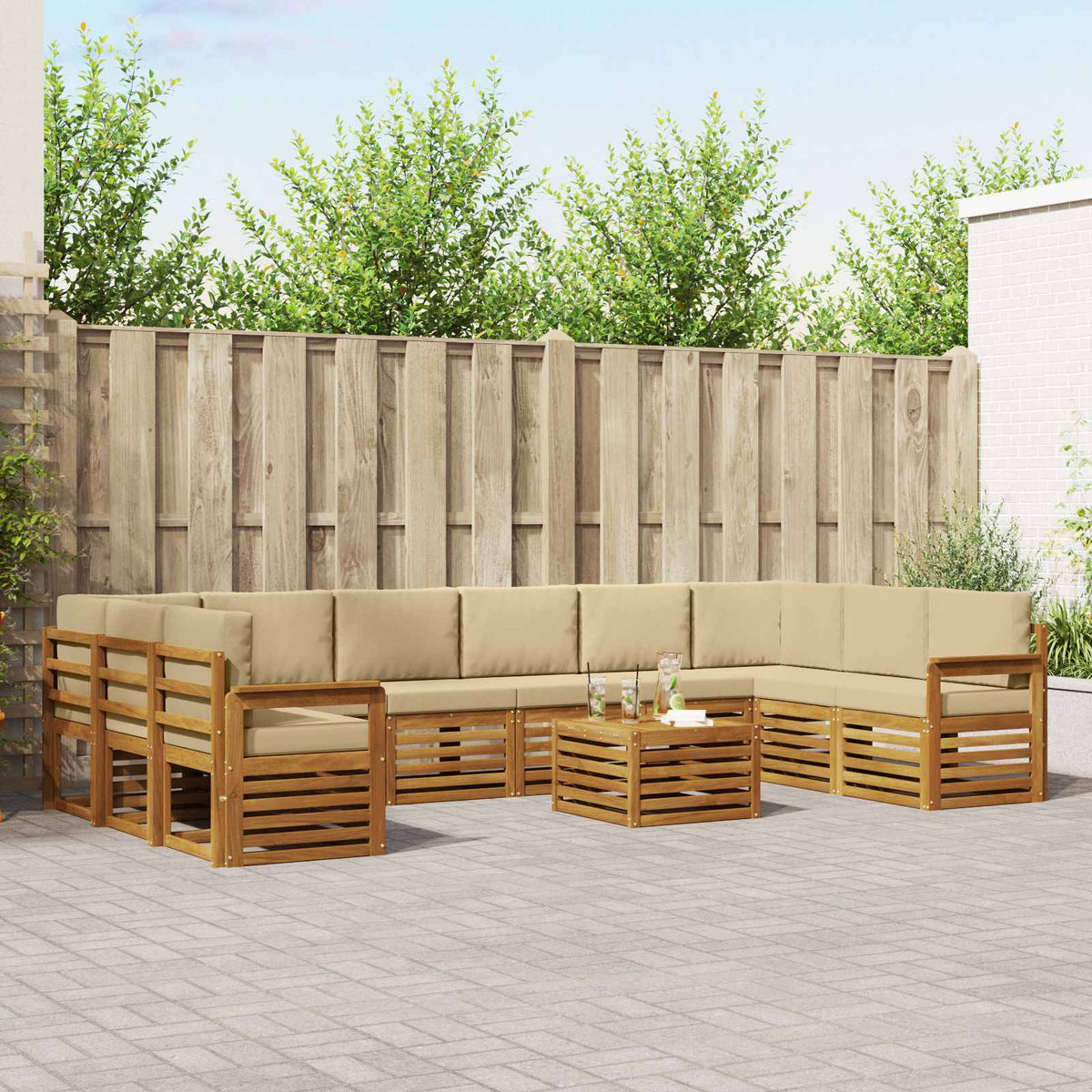 Buiten bankenset 11 pcs Natuurlijk en Beige Massief Acaciahout is nu te koop bij PeponiXL, paradijselijk wonen!
