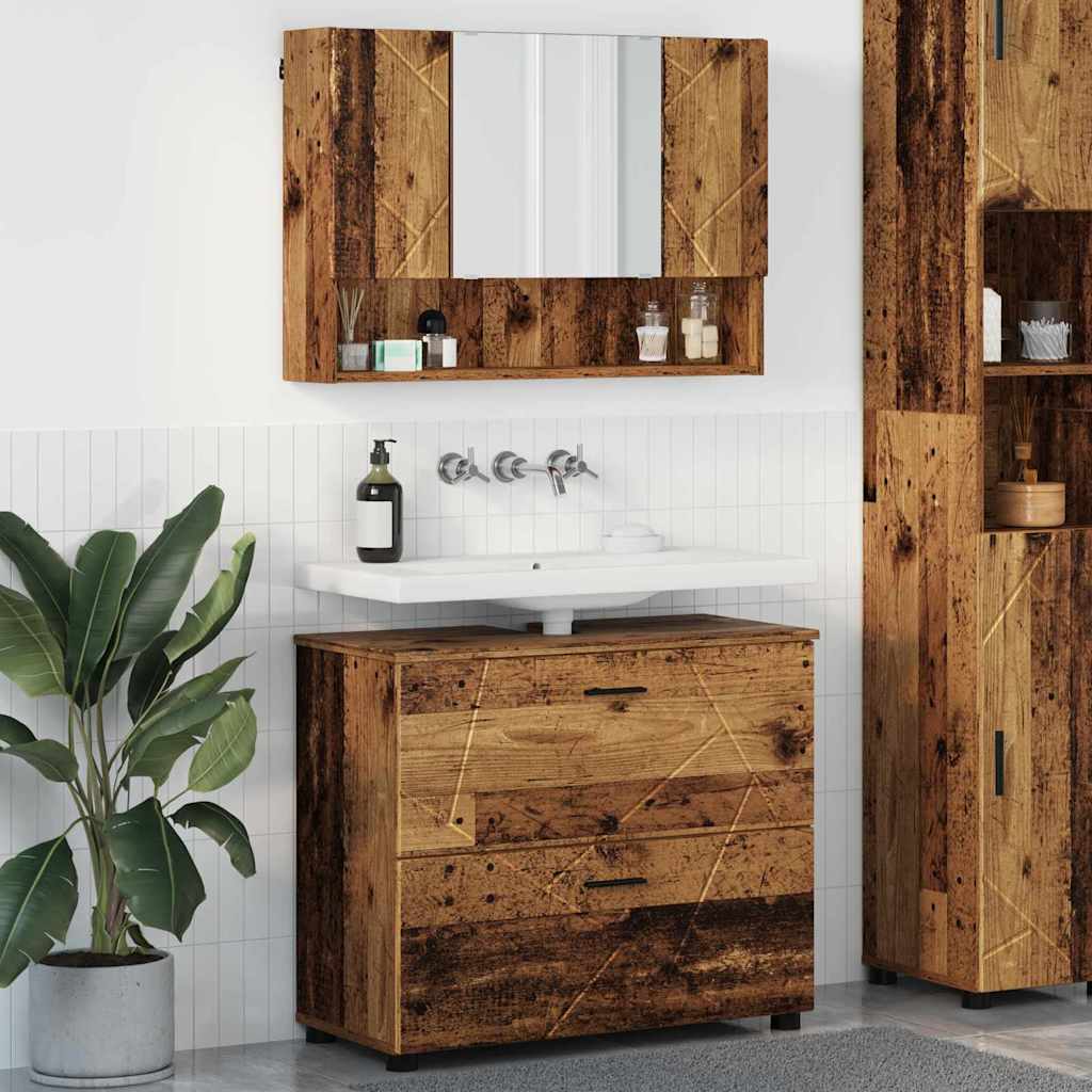 Badkamermeubelset 2 pcs Oud Hout Geperst Hout en Metaal is nu te koop bij PeponiXL, paradijselijk wonen!