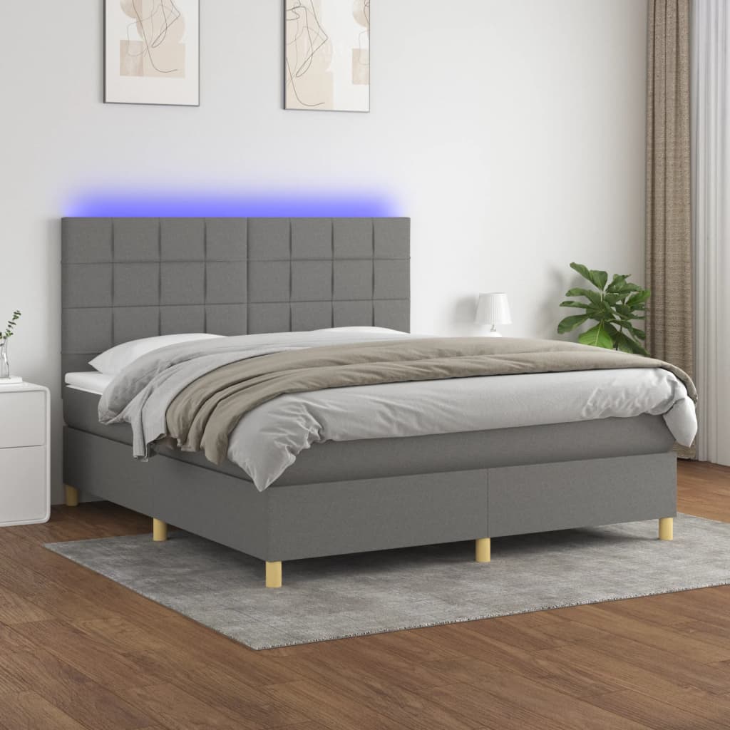Boxspring met matras en LED stof donkergrijs 180x200 cm is nu te koop bij PeponiXL, paradijselijk wonen!