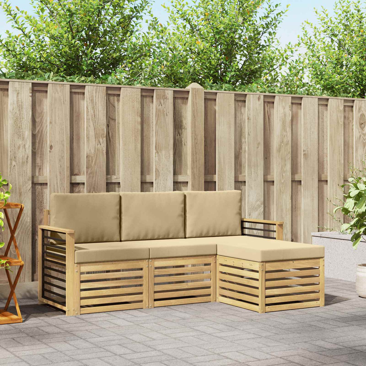 Buiten bankenset met kussen 4 pcs Wit en Beige Polyester is nu te koop bij PeponiXL, paradijselijk wonen!