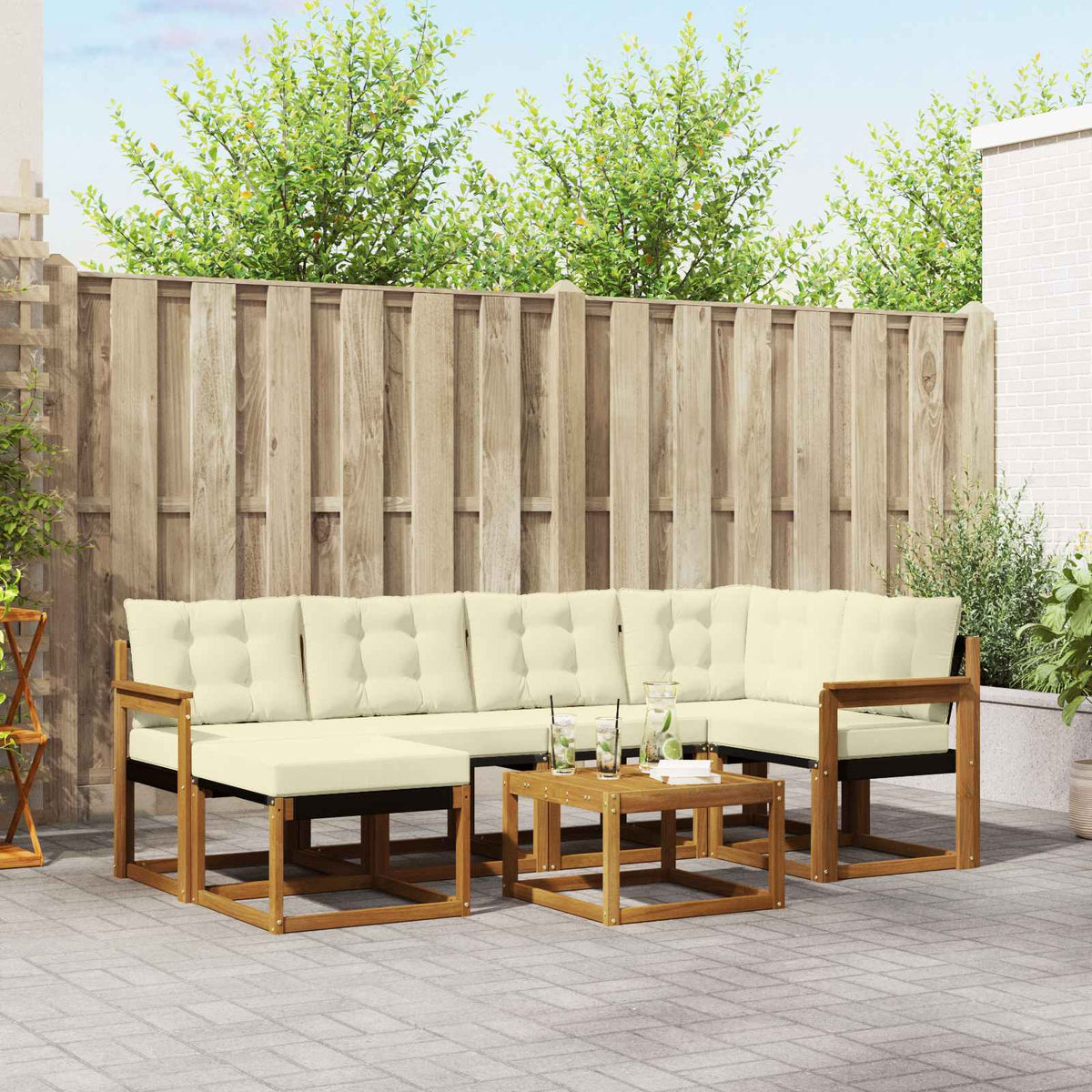Buiten bankenset met kussen 7 pcs Natuurlijk en Crème is nu te koop bij PeponiXL, paradijselijk wonen!