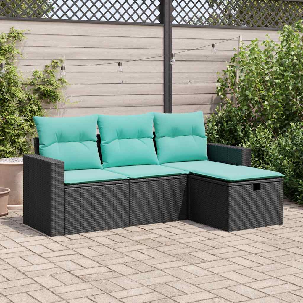 4-delige Loungeset met kussens poly rattan zwart is nu te koop bij PeponiXL, paradijselijk wonen!