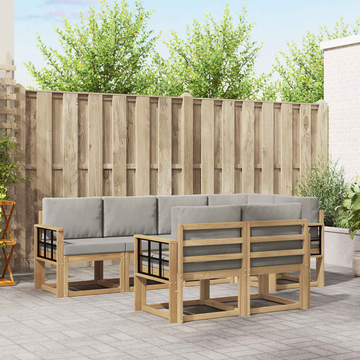 Buiten bankenset met kussen 7 pcs Wit en Lichtgrijs is nu te koop bij PeponiXL, paradijselijk wonen!