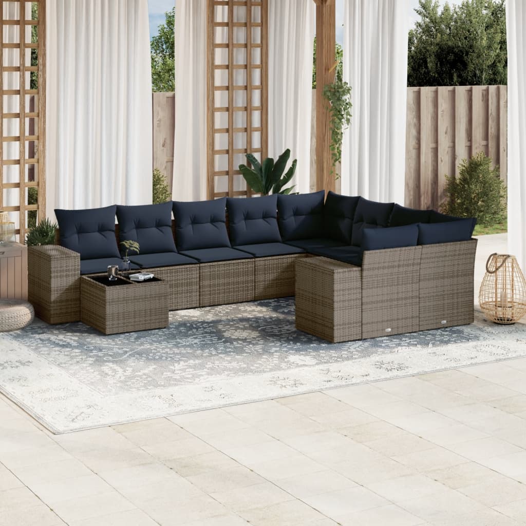 10-delige tuinbankset met kussens, grijs polyrotan is nu te koop bij PeponiXL, paradijselijk wonen!