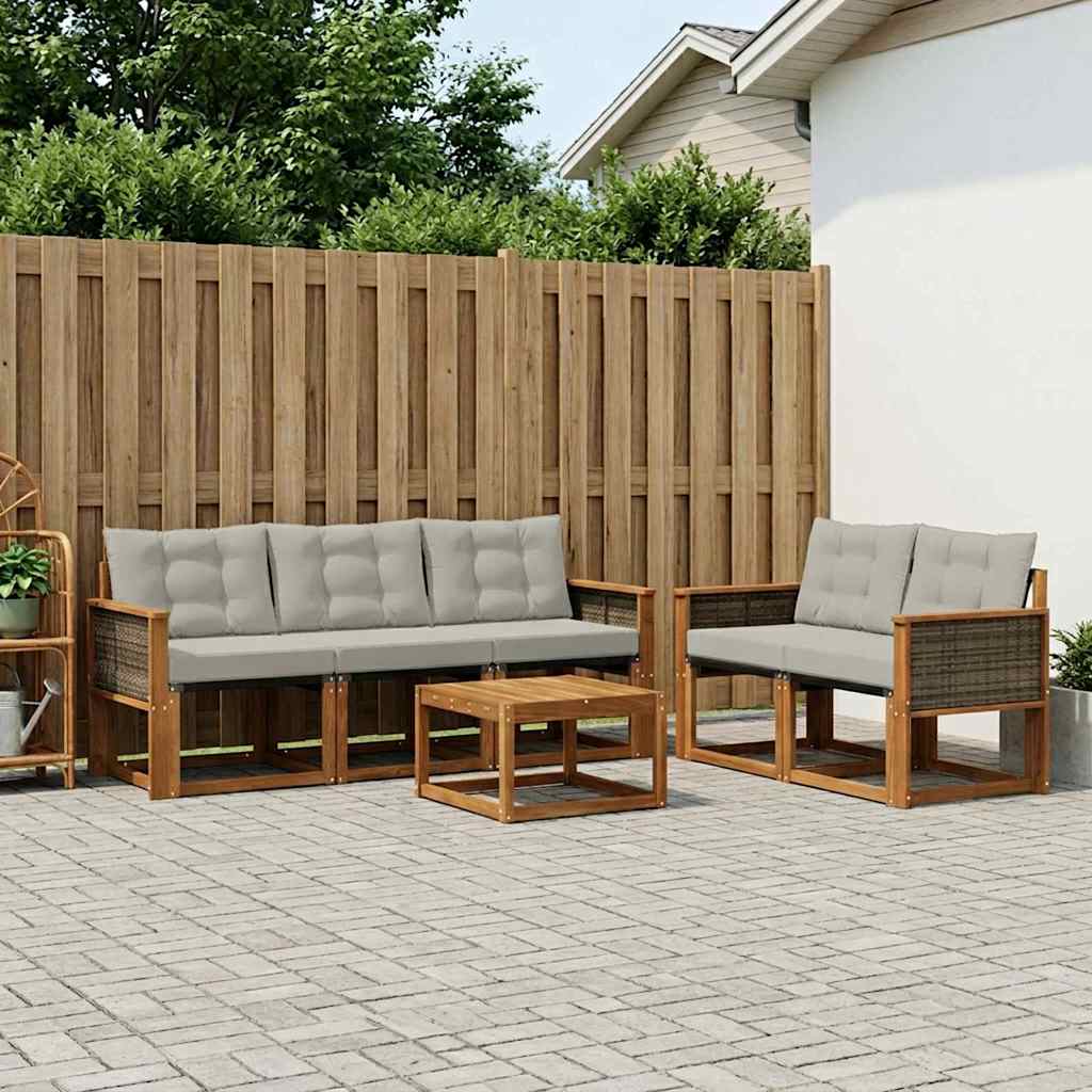 Buiten bankenset met kussen 6 pcs Naturel en lichtgrijs is nu te koop bij PeponiXL, paradijselijk wonen!