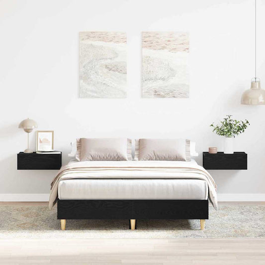 Bedframe Zwart Eiken 193 x 143 x 25 cm Bewerkt hout is nu te koop bij PeponiXL, paradijselijk wonen!