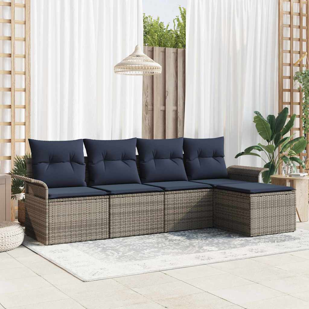 Tuin Sofa Set met kussen 5 pcs Grijs poly rattan is nu te koop bij PeponiXL, paradijselijk wonen!