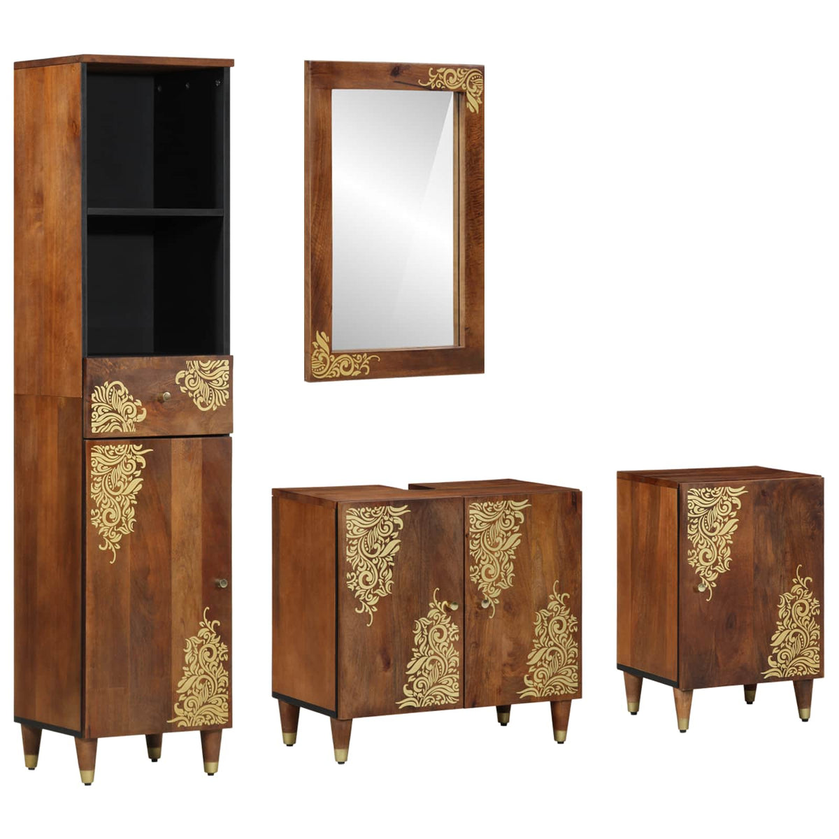 Badkamerkastenset met lade 4 pcs Honingbruin Massief Mango Hout is nu te koop bij PeponiXL, paradijselijk wonen!
