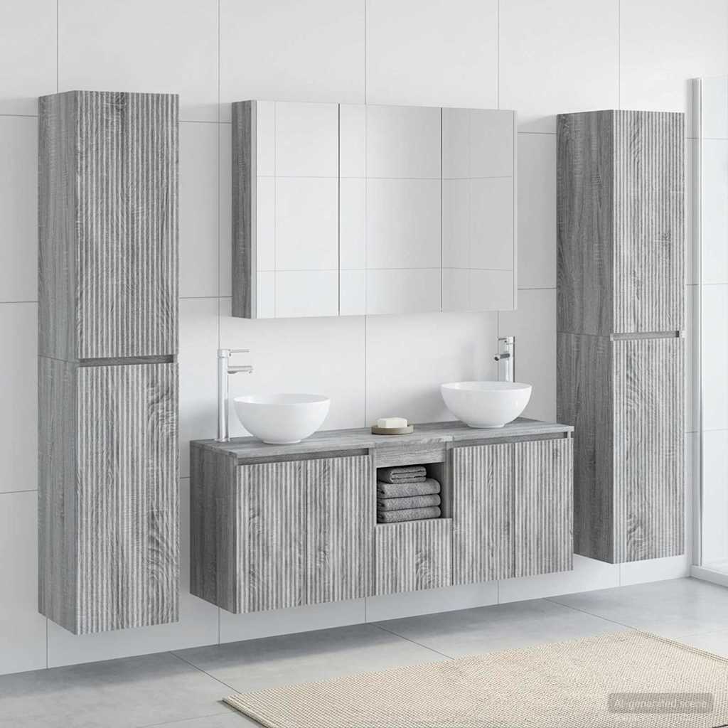 Badkamermeubelset 6 st Grijs Sonoma Bewerkt hout en glas is nu te koop bij PeponiXL, paradijselijk wonen!
