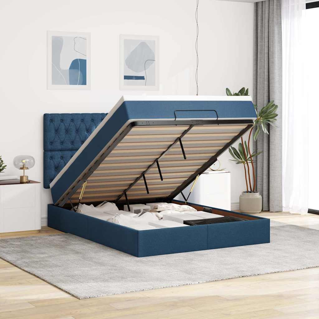 Ottoman bed met matras 140x190cm stof blauw is nu te koop bij PeponiXL, paradijselijk wonen!