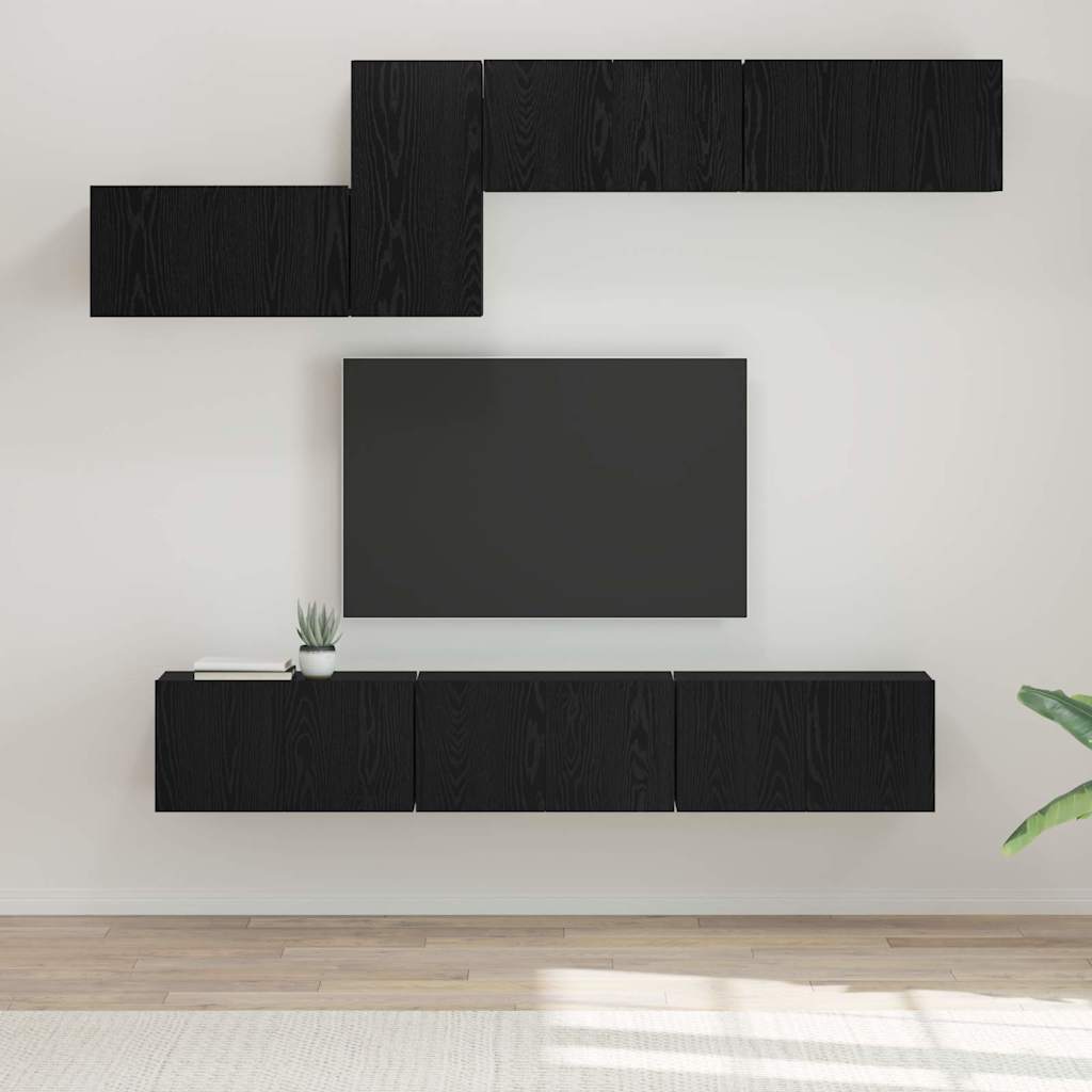 Tv-meubelset met lade 7 pcs Zwart Eiken Bewerkt hout is nu te koop bij PeponiXL, paradijselijk wonen!