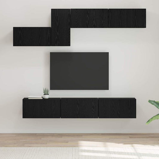 Tv-meubelset met lade 7 pcs Zwart Eiken Bewerkt hout is nu te koop bij PeponiXL, paradijselijk wonen!