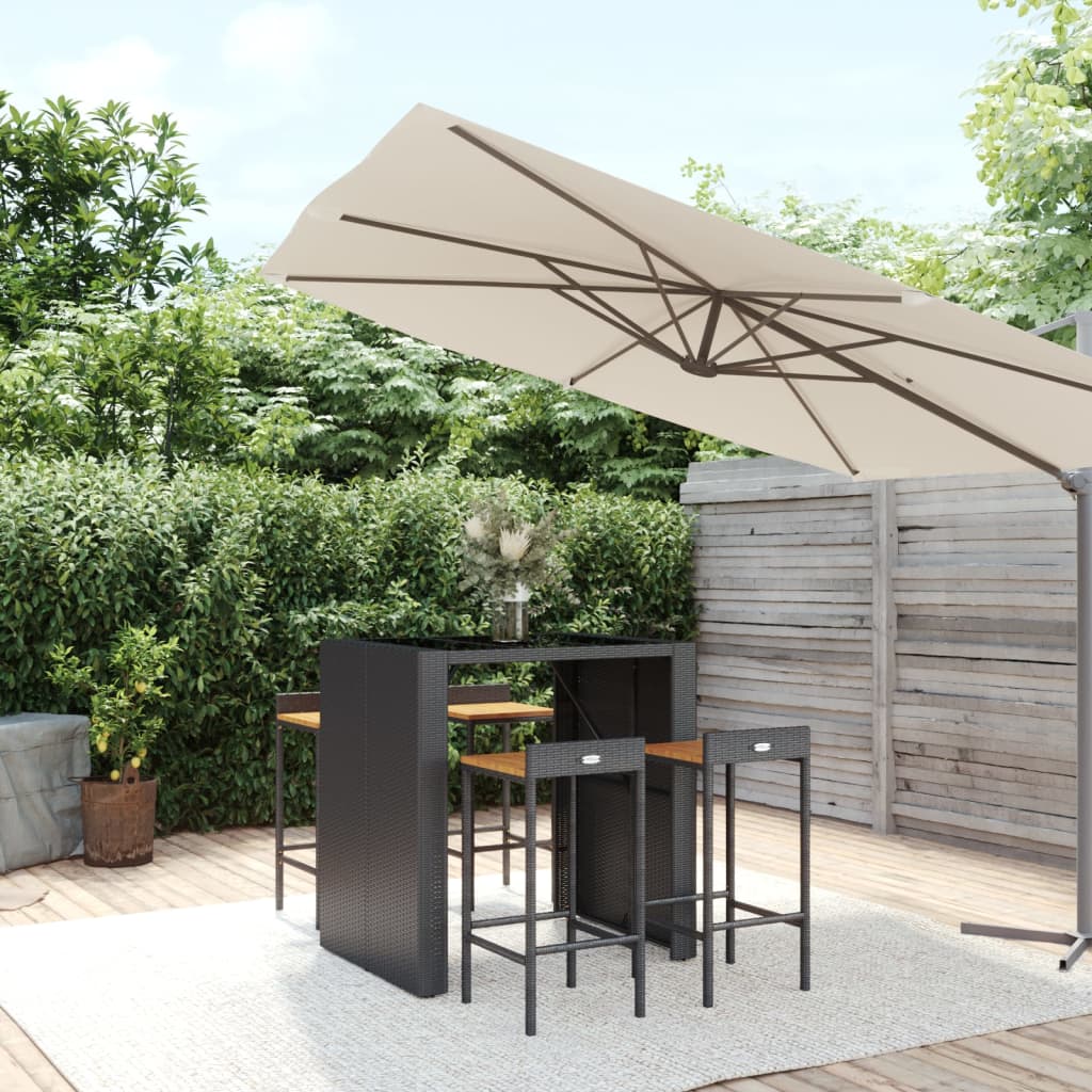 5-delige Tuinbarset poly rattan en massief acaciahout zwart is nu te koop bij PeponiXL, paradijselijk wonen!