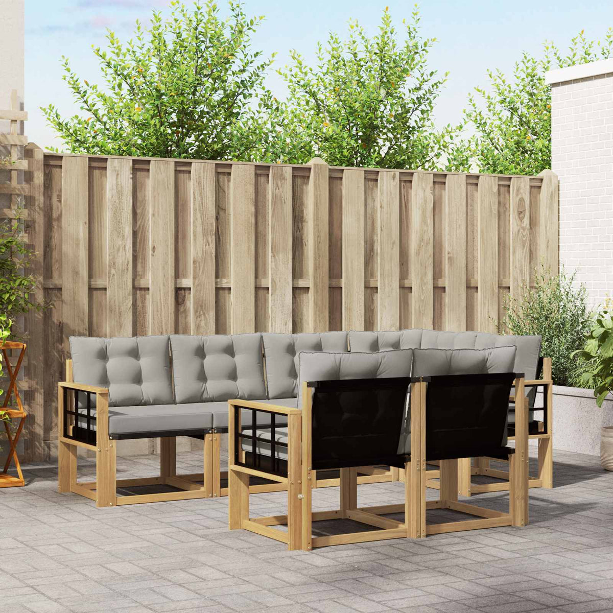 Buiten bankenset met kussen 7 pcs Wit en Lichtgrijs is nu te koop bij PeponiXL, paradijselijk wonen!