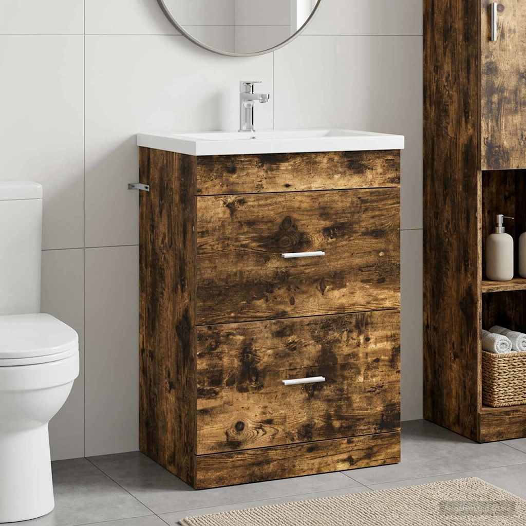 Badkamer Onder Wasbak Kast Gerookt eiken 56 x 37,5 x 81 cm is nu te koop bij PeponiXL, paradijselijk wonen!