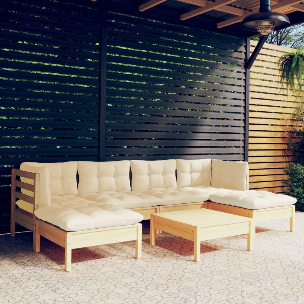 7-delige Loungeset met crèmekleurige kussens grenenhout is nu te koop bij PeponiXL, paradijselijk wonen!