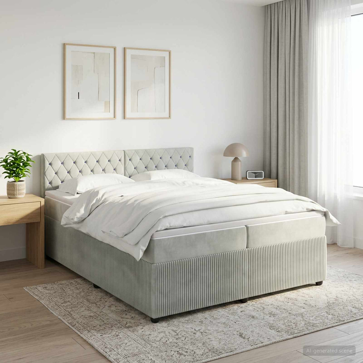 Boxspringbed met matras Lichtgrijs 200 x 200 cm Fluweel is nu te koop bij PeponiXL, paradijselijk wonen!